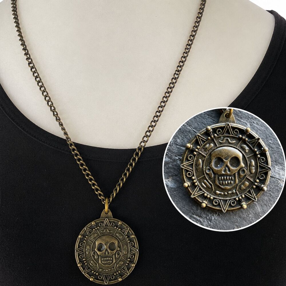 Disney Pirates of the Caribbean Skull Aztec Medallion Pendant Necklace 27"